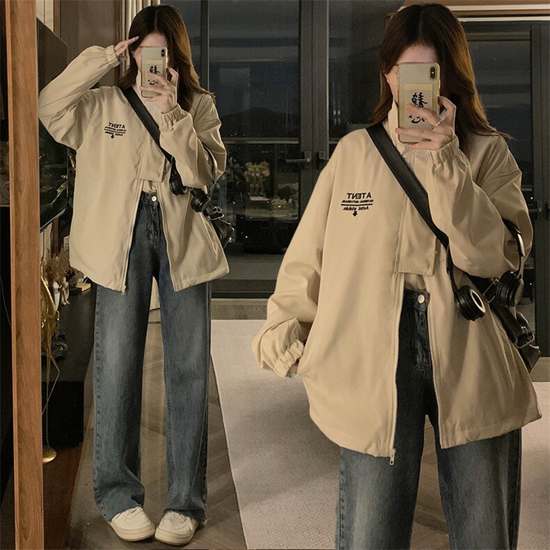 刺绣设计感小众拼接解构上衣春秋立领美式棒球服夹克C727-98图片