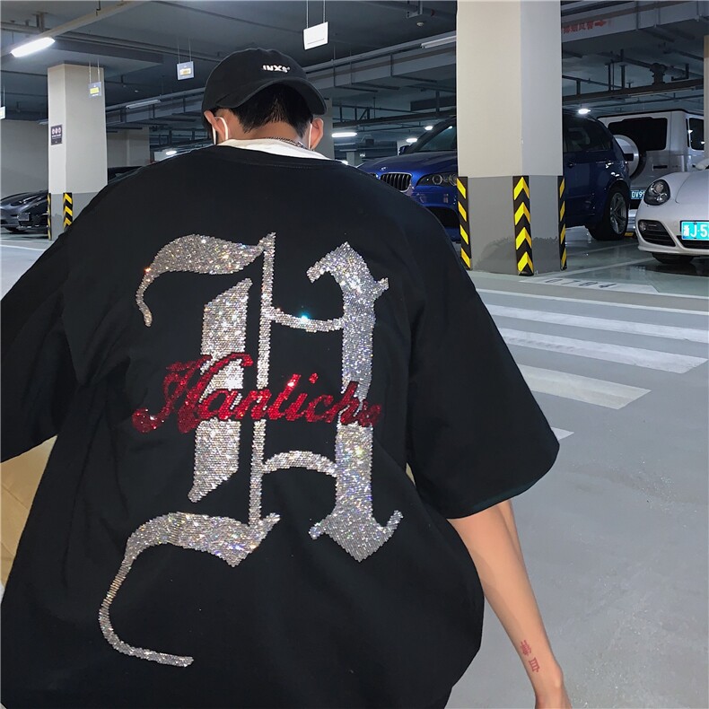 T恤潮流圆领男港风烫钻2026夏季新款短袖时尚B299-X5316-P45-控68,男装T恤,电商A061-1
