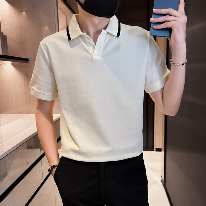 海鸥领简约2025夏季短袖T恤海鸥领短袖V领Polo衫2266特P45,男装Polo衫,电商D342
