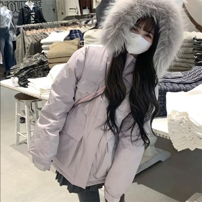 紫色毛领棉服2025新款韩系宽松工装派克服棉袄外套N8256-P115网图,男装棉衣,电商B245