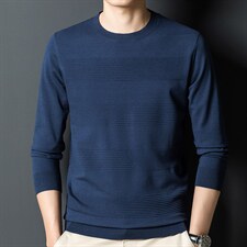 长袖T恤男春秋冬季新款圆领中年男装商务休闲针织毛衣打底衫上衣，男装针织衫/毛衣，电商B212（原钱塘6029）