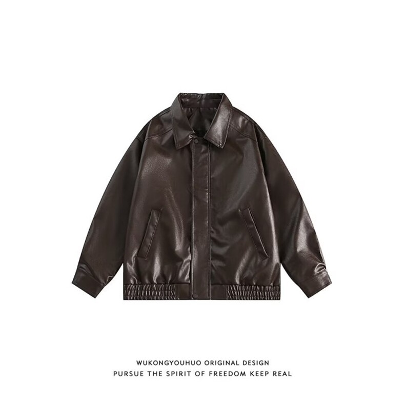 美拉德棕色皮衣外套机车服翻领复古宽松PU夹克上衣Y1023-P68网图,男装夹克,电商B245