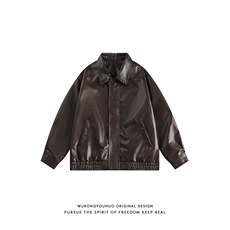 美拉德棕色皮衣外套机车服翻领复古宽松PU夹克上衣Y1023-P68网图，男装夹克，电商B245