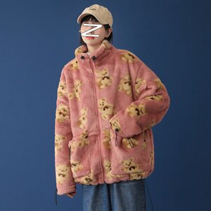 港风休闲可爱小熊印花棉衣/男外套仿兔毛加厚夹克现货mj402-p115图片