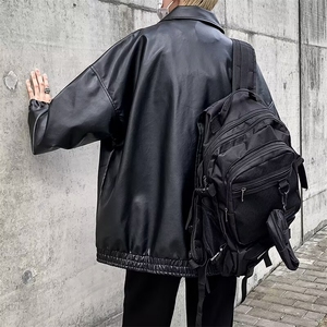 秋季小众高级感立领机车皮衣男宽松炸街垫肩夹克外套潮PU905/P78图片