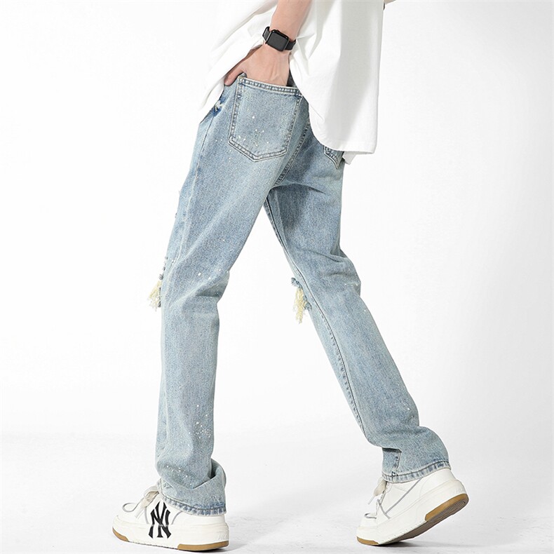 美式高街破洞补丁直筒牛仔裤潮流宽松休闲裤A161-S2336-P58,男装牛仔裤,电商A161