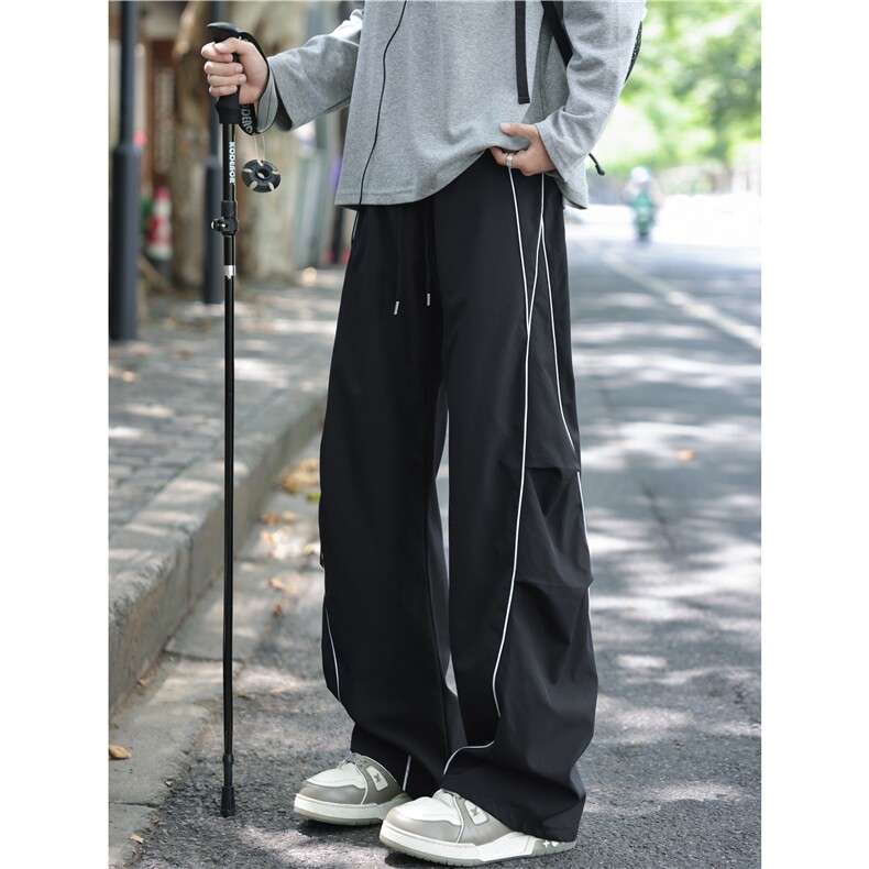 抖音品质美式条纹褶皱设计休闲伞兵冲锋裤B315-K25304-特p35控68,男装休闲裤,电商B315