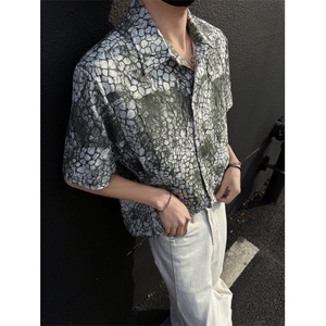 现货！夏季古着莽纹短袖衬衫男抖音得物可送样-EX50555-特P30图片