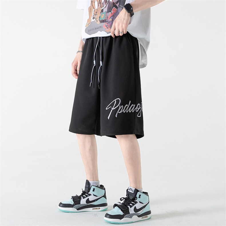 2023夏季新款字母刺绣华夫格短裤男五分宽松抽绳短裤DK28863-P28,男装休闲裤,电商A082