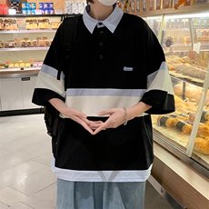 夏季新款港风条纹polo衫短袖男潮流宽松T187-P26，男装Polo衫，星座313A-2
