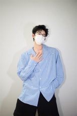 明星私服撕漫男衬衫外套学院风男大竖条纹衬衫翻领外套P45，男装衬衫，电商B319