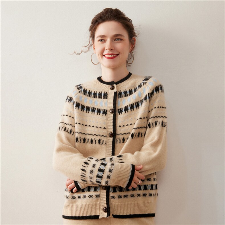 复古调性~提花软糯山羊绒开衫女厚毛衣外套秋冬x2025秋冬新款针织，女装羊绒衫，绒盛美羊绒