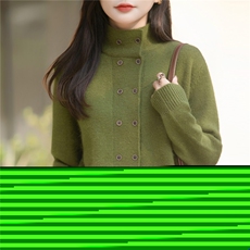 2025年秋季长袖时尚百搭通勤简约休闲加厚双排扣立领开衫，女装针织衫/毛衣，佳绒包芯纱店