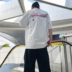 万针全刺绣工艺抖音得物高品质260克重磅纯棉双纱美式高街短袖T恤图片