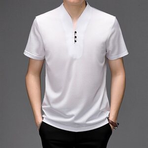 M206028 2021夏季新款桑蚕丝T恤衫男纯色透气短袖图片