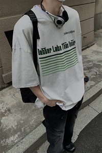 港风条纹印花大码短袖T恤男DT77773P18块特价控38：供抖音视频图片