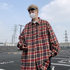 F213-P3372024春季新款格子长袖衬衫男潮牌学院风宽松衬衣现货，男装衬衫，星座512-6