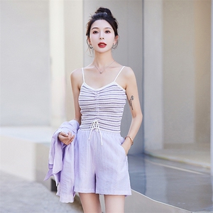 天丝透气防晒套装女夏款新款时尚高级感修身衬衫连体短裤两件套潮图片