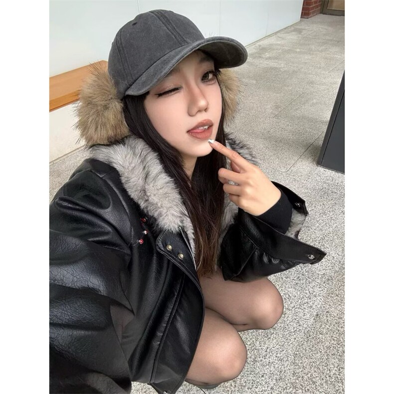 座山雕皮衣棉服男女韩版潮流帅气连帽2025冬季ins外套MF385-P150,男装皮衣,星座412-3