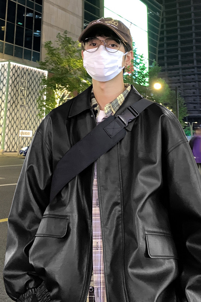 特批港风夜景时尚宽松翻领皮夹克F450P75控138,男装夹克,电商A247