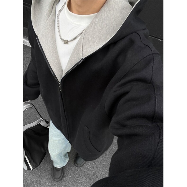 双拉链开衫卫衣男款秋季廓形美式高街重磅硬挺连帽外套J06，女装短外套，星座1116A（原606A-3）