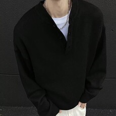 秋冬纯色圆领毛衣男女复古黑色保暖慵懒毛线YME117-P58，男装针织衫/毛衣，星座302B-2