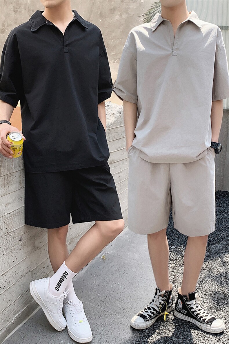 夏季男士套装潮流短袖T恤翻领中国风帅气休闲两件套DS778TP55,男装T恤,电商A102
