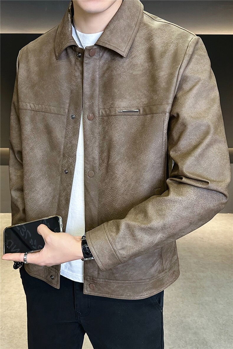2025新款秋季皮衣外套男款翻领潮牌机车服皮夹克A313-PY839-P145,男装皮衣,电商A313