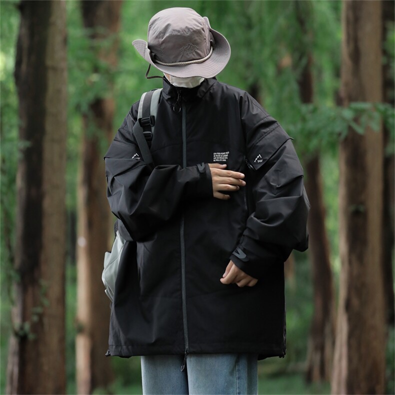 美式户外宽松设计感冲锋衣多口袋机能连帽夹克冲锋衣W7786-P60,男装夹克,星座512-4