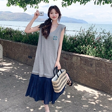 灰色韩版学院风减龄无袖背心连衣裙女2025夏季新款清纯系气质长裙，女装连衣裙，浙宝220