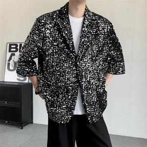 夏季闪闪亮珠片亮面夜店舞台装男演出服七分袖西装夜店歌手外套图片