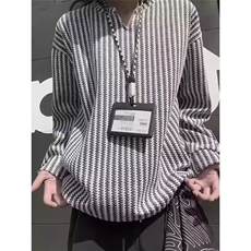 港风春款男女小V领卫衣条纹提花T恤外套WY576P48，男装T恤，星座1013-1