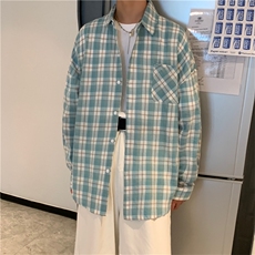 休闲衬衫男秋季百搭港风日系格子外套韩版潮流网红衬衣W1406-P33，男装衬衫，星座512-4