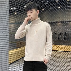 秋冬可翻高领毛衣男鹿头纯色长袖男刺绣毛衫打底针织衫米M255P33图片