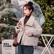 短款仿羊羔毛拼接羽绒服女2024冬季新款女装保暖外套潮！达标90绒！，女装羽绒服，慧尚依恋