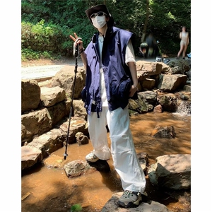 高山系无袖冲锋衣马甲男女款痞帅高级感冰丝连帽背心~MJ925-p50图片