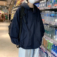 春秋季新款连帽夹克男宽松套头休闲日系百搭时尚工装男W81/P40，男装夹克，星座506
