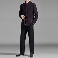 春秋季中年男士长袖唐装中老年套装风薄款宽松休闲衣服爸爸装，男装休闲套装，电商B212（原钱塘6029）
