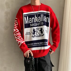 慵懒风个性大图案毛衣男韩版秋冬情侣加厚针织衫T001-P65图片