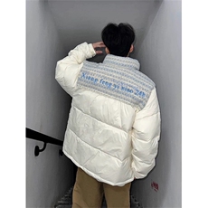 美式高街拼接立领羽绒棉服男2025冬季宽松保暖情侣小香风棉衣，男装棉衣，四季星座505