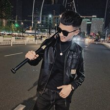 休闲修身翻领韩版机车服痞帅社会小伙水洗皮衣夹克D809-P118控148，男装皮衣，星座308A