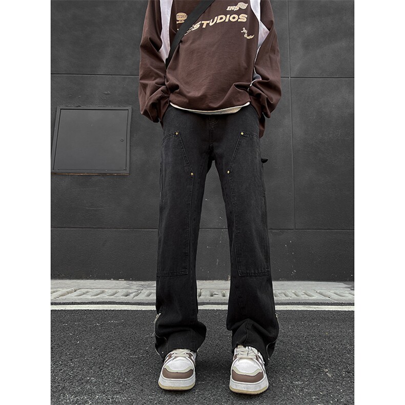 复古牛仔裤男潮牌阔腿裤宽松直筒裤美式高街百搭休闲长裤裤子，男装牛仔裤，星座716-2