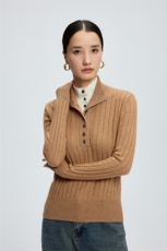宽松型圆领翻领半高领POLO衫衫短款长袖冬季，女装针织衫/毛衣，玛卡隆羊绒