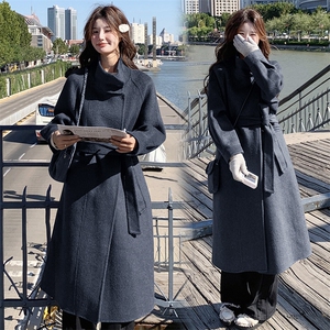 双面羊毛大衣女款2024秋冬新款韩版宽松气质优雅羊毛呢外套配包包图片