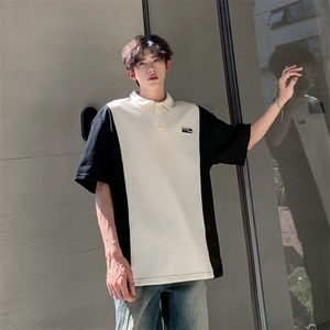 C377-P32 设计感撞色Polo翻领体恤夏季cityboy日系短袖t恤男现货图片