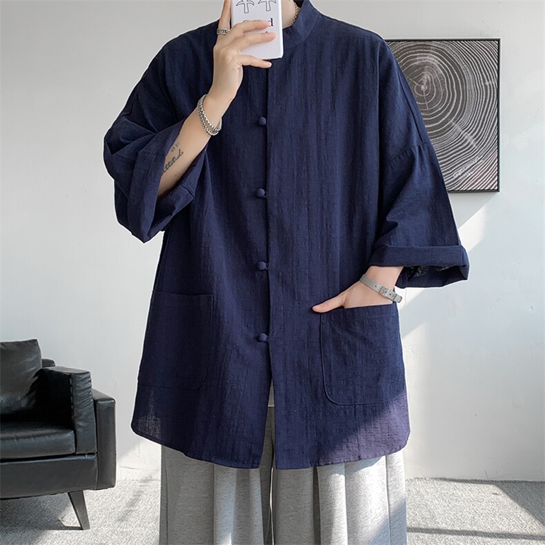 8XL-M风大码夏短袖衬衫男外套棉麻七分袖上衣CS505P60控78,男装衬衫,电商D206-1
