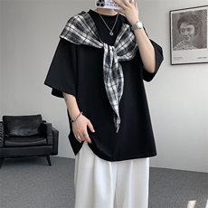 T10128-特批32控58曼巴棉大码撞色拼接个性小众T恤短袖潮，男装T恤，电商A059