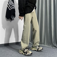 美式复古vibe裤子ins高街潮水洗黄泥染牛仔裤男宽松直筒N2892-P40，男装牛仔裤，星座1008-1
