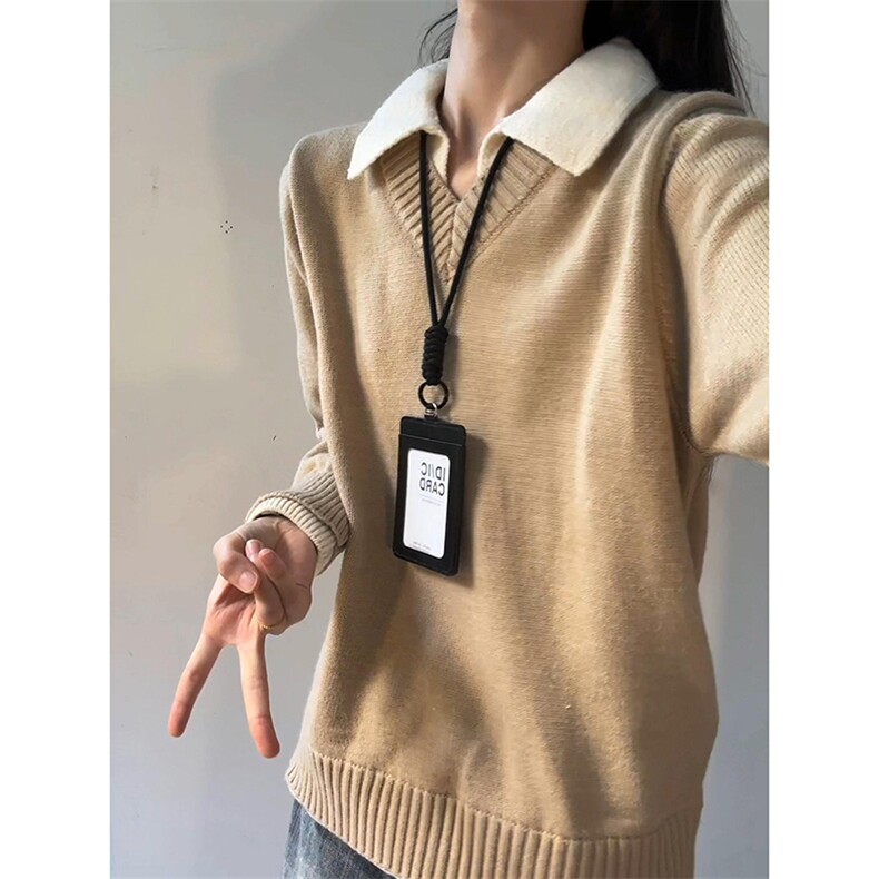 重磅北极绒假两件衬衫领毛衣美式高街复古休闲慵懒纯色翻领针织衫图片