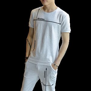 2021夏季男圆领短袖九分裤套装刺绣男韩版修身棉T恤A112-T705-P60图片